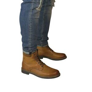 Base London Elk Leather Boots Lace Up Lug Sole Cognac Size 44/11